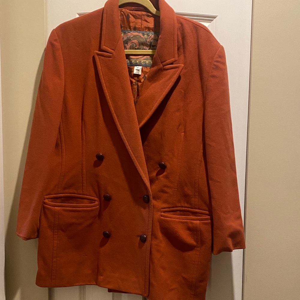 Orange Coat with Patterned Lining